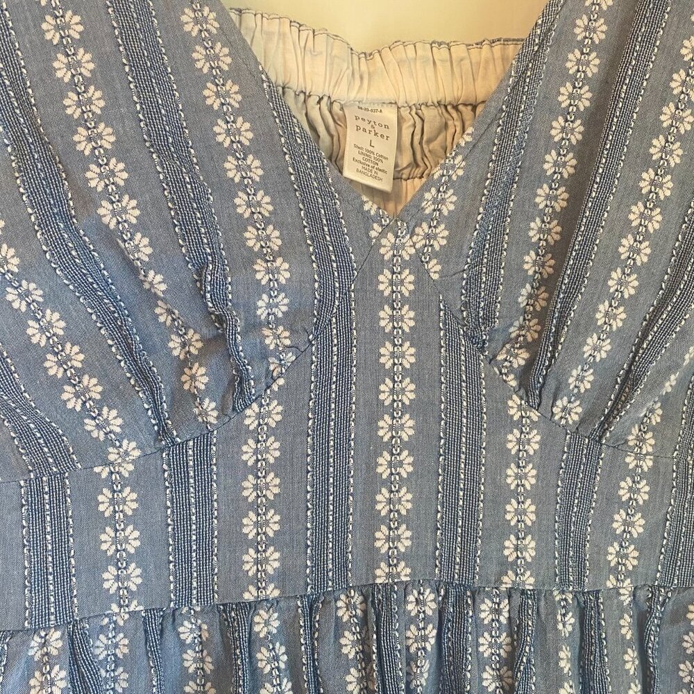 Peyton&Parker Milkmaid Dress Cottagecore Blue White Cap Sleeve Lg - Picture 2 of 7